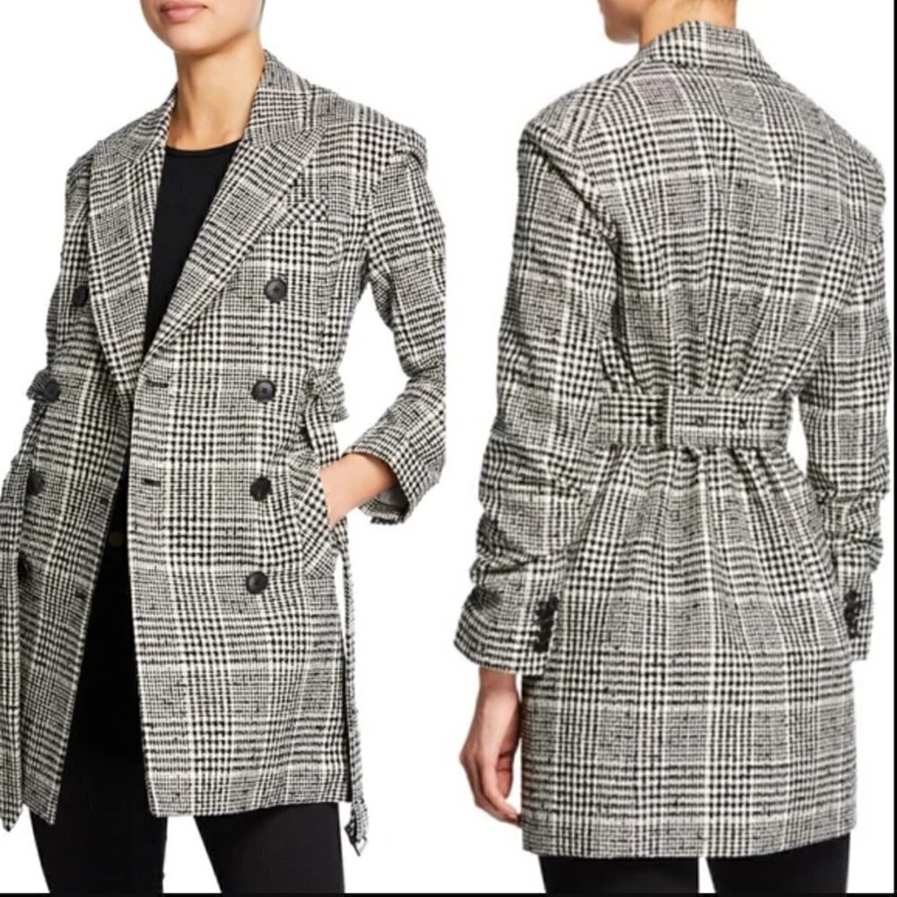 NWT Veronica Beard Augusta Double-Breasted Checked Belted Coat Dress Size 10 - Picture 2 of 14